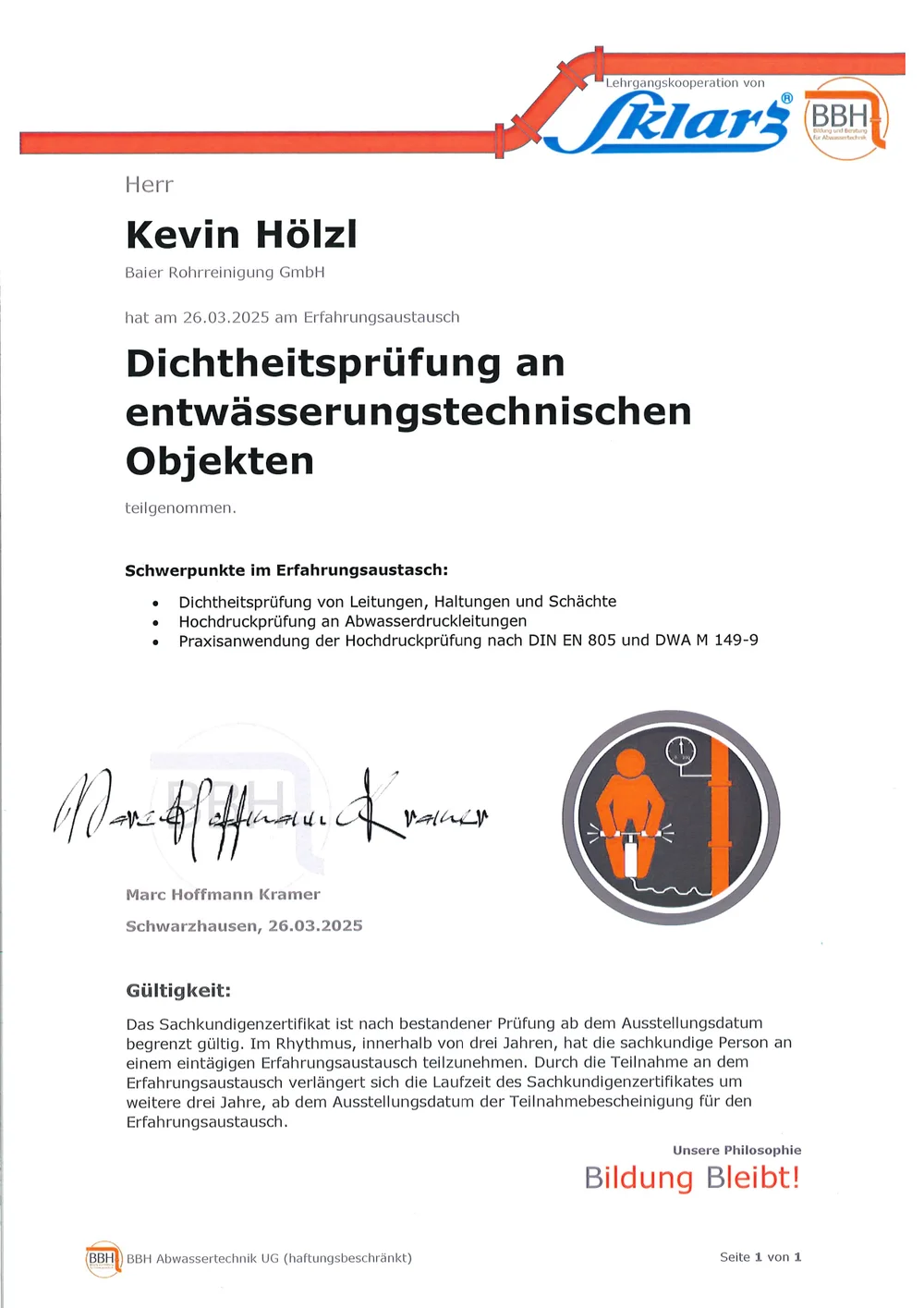 Sachkunde Dichtheitsprüfung an entwässerungstechnischen Objekten 2025