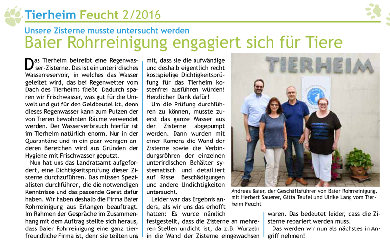Baier Rohrreinigung Tierheim